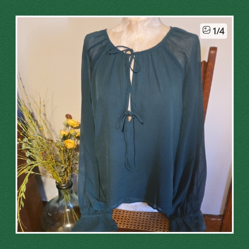 Nwt Forest Green Lined Blouse Size Small